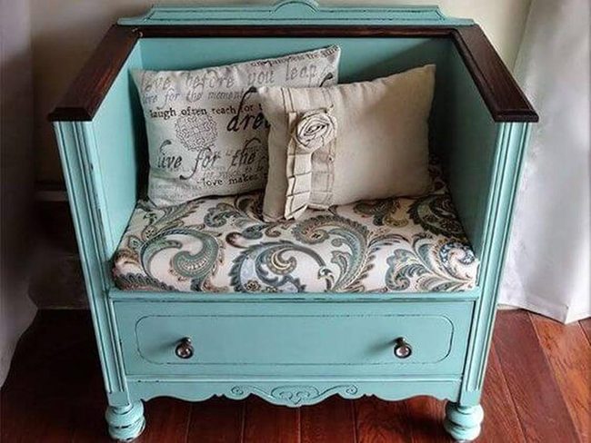 Turquoise Wood Storage Bench
