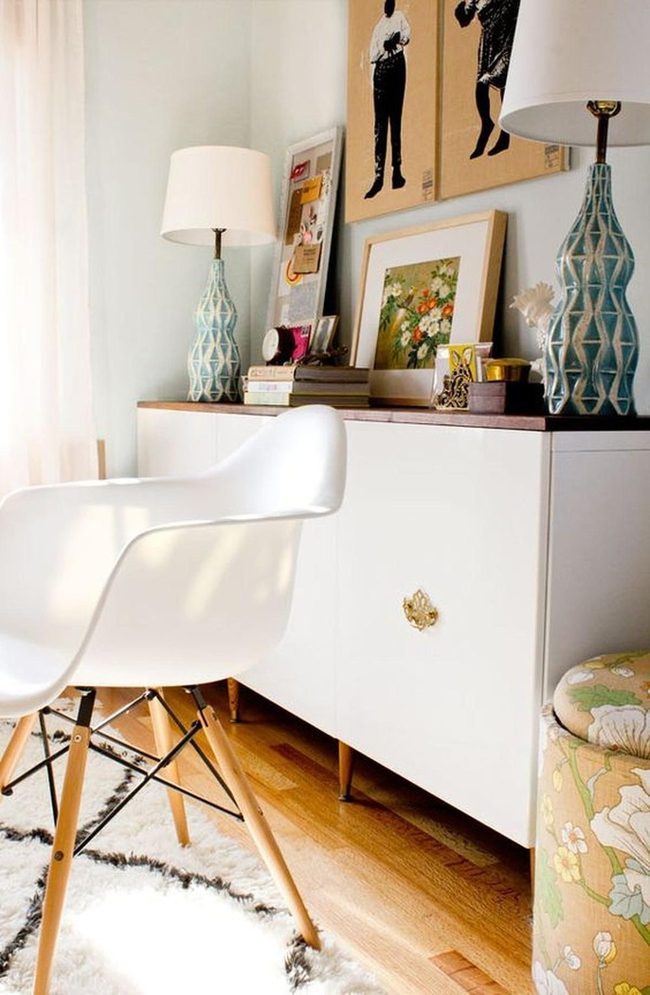 Blue Patterned Lamps, Wooden Floors