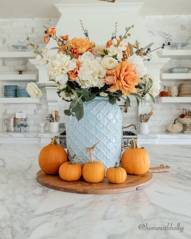 Pale Blue Vase Autumn Blooms