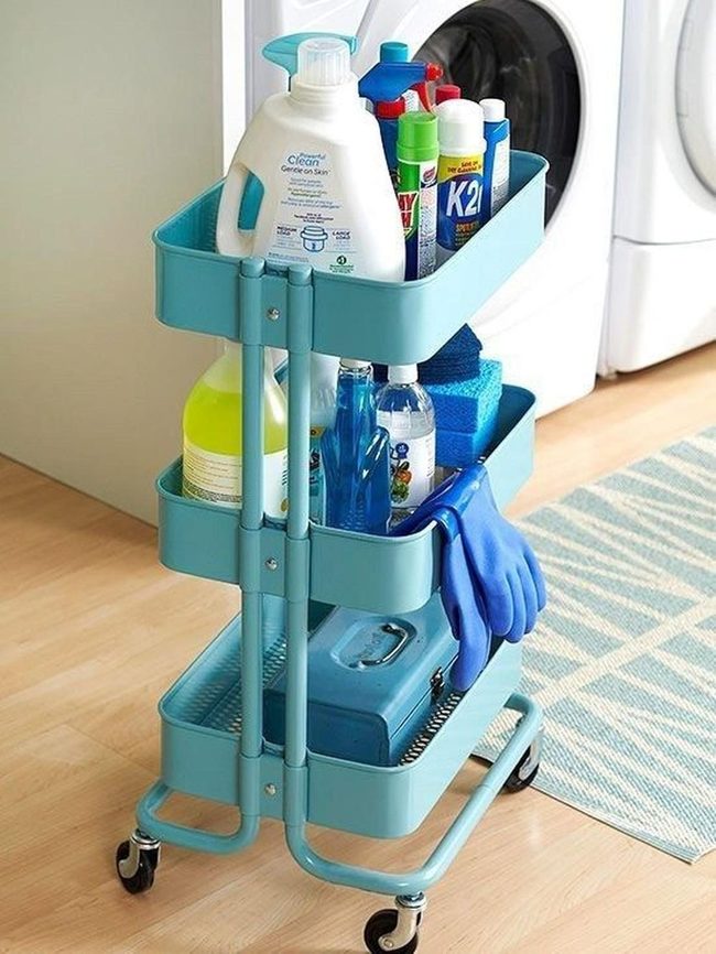 Bright Blue Metal Utility Cart