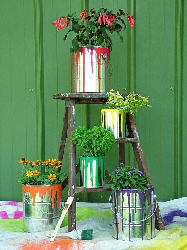 Vintage Paint Cans Tiered Florals