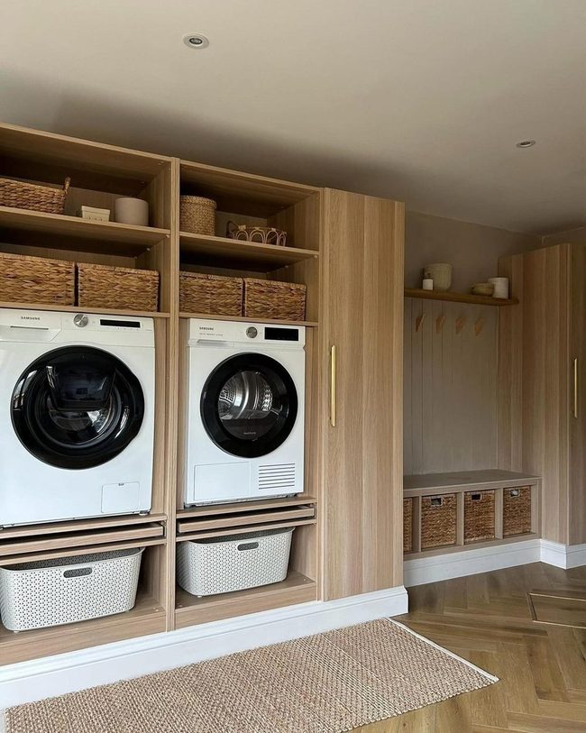 Herringbone Wood Laundry Retreat