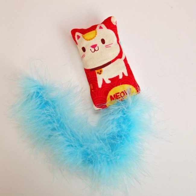 Red Cat Toy With Feathers