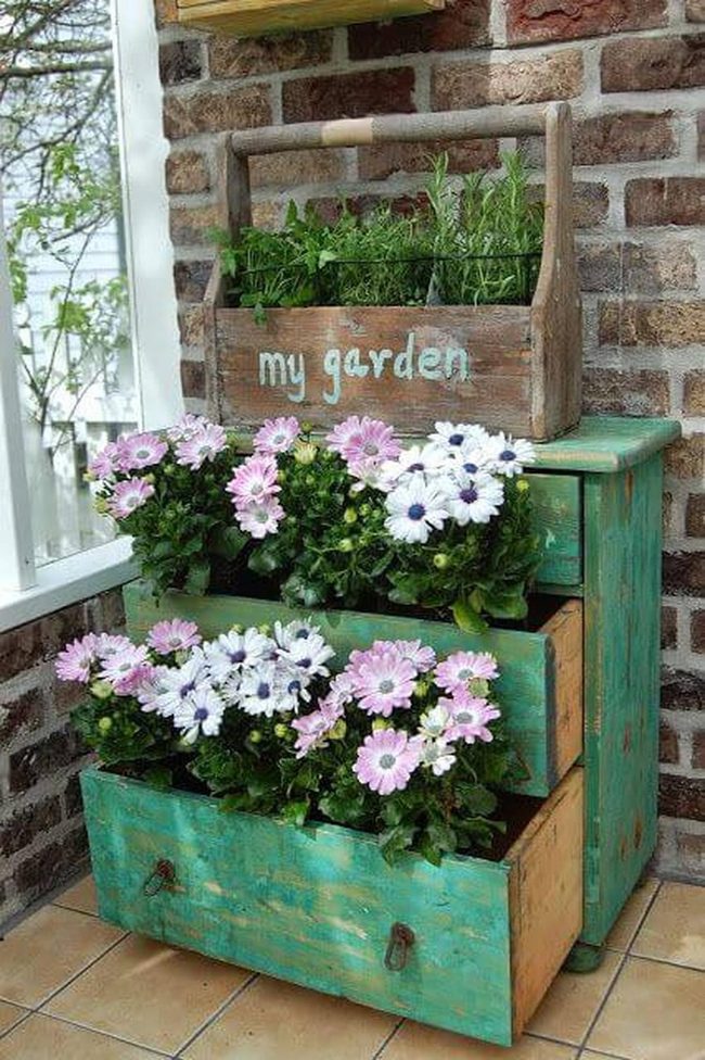 Teal Wood Tiered Planter