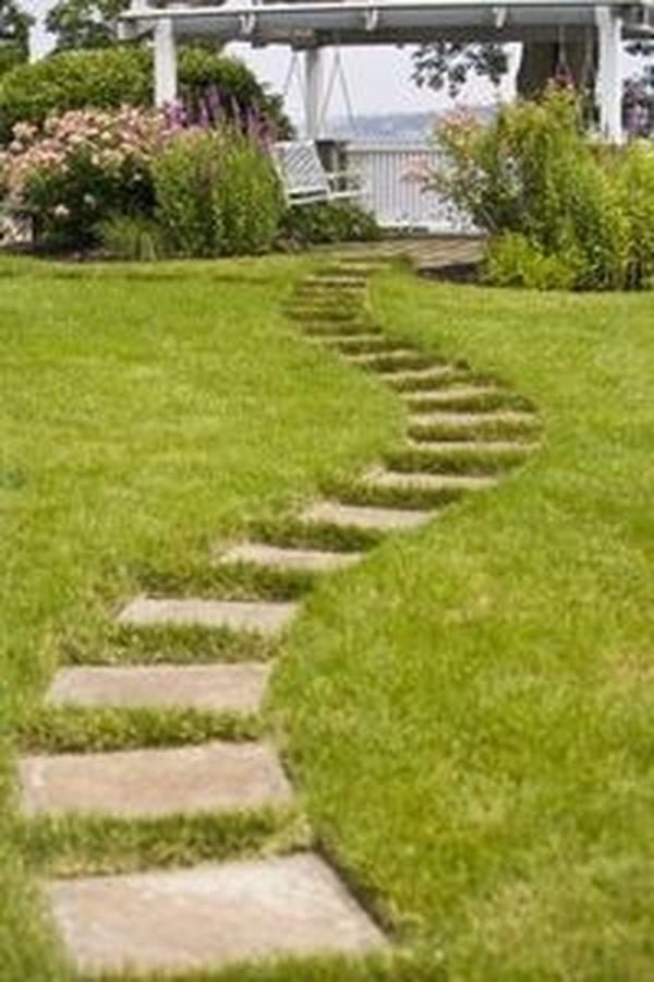 Curved Stone Paths Pink Blooms
