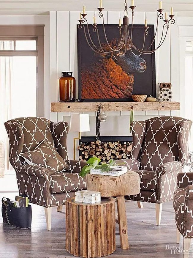 Brown Patterned Chairs Face Off