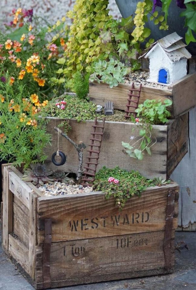 Stacked Crate Fairy Garden