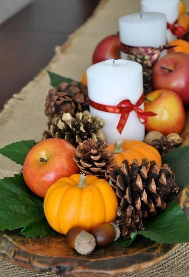 Orange Pumpkins, Red Apples, Candlelit Fall