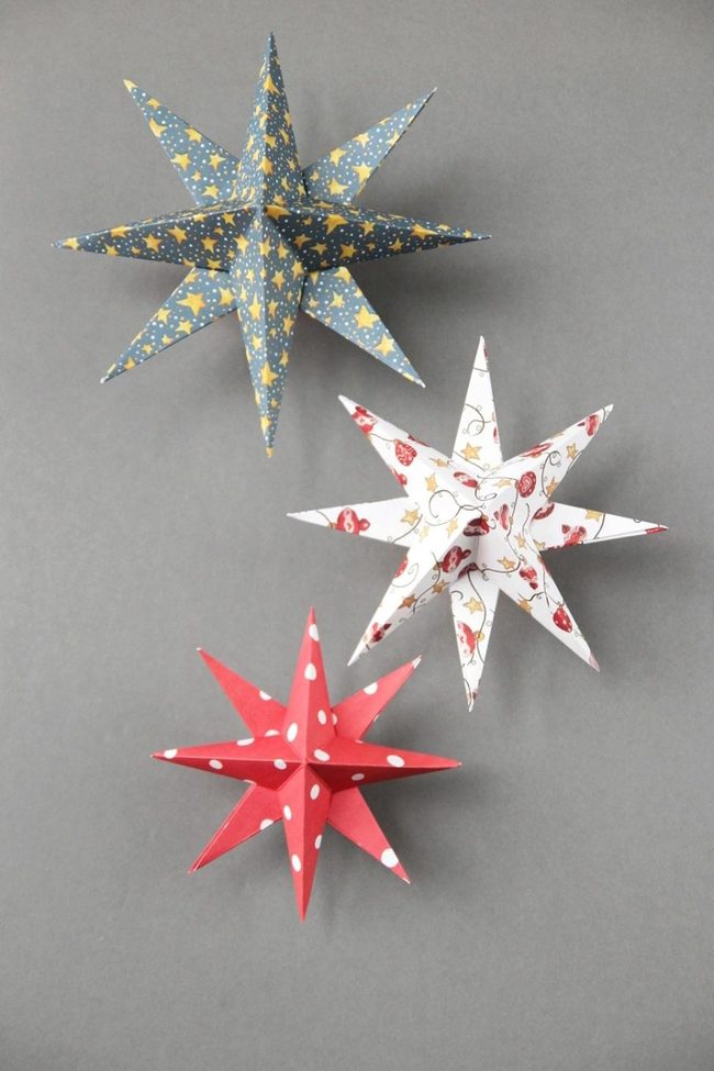 Colorful Paper Stars Gray Wall