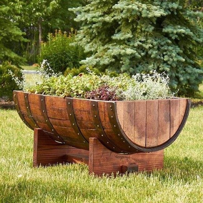 Barrel Wood Planter Box