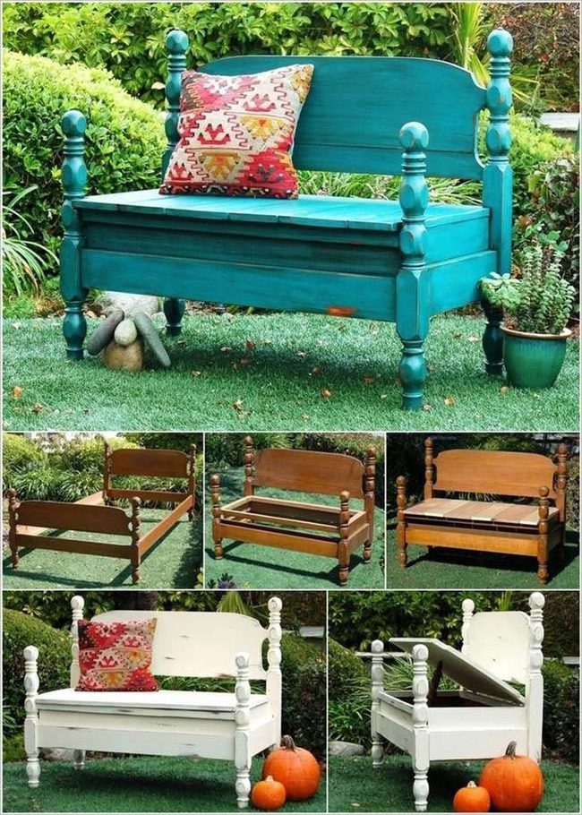 Painted Bed Frame Garden Bench