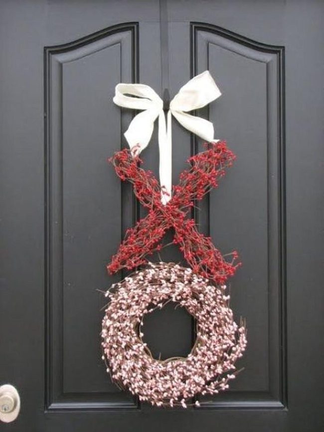 Red And Pink Wreaths, Black Door