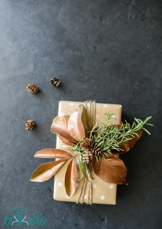 Copper Leaves On Kraft Paper