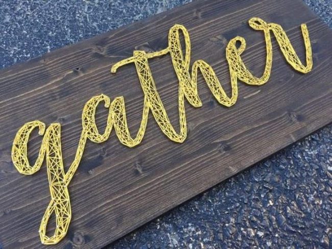 Yellow String Gather Sign Wood