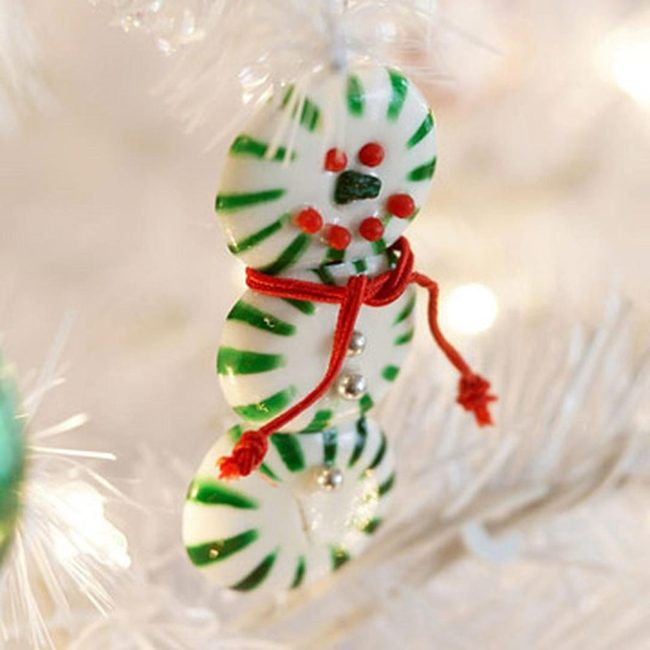 Peppermint Striped Snowman Ornament