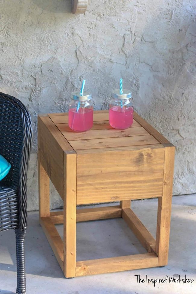 Wooden Box Side Table For Patios