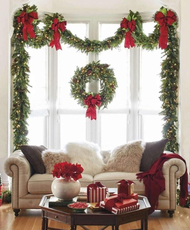 Red Bows, Pine Garlands, Twinkling Lights
