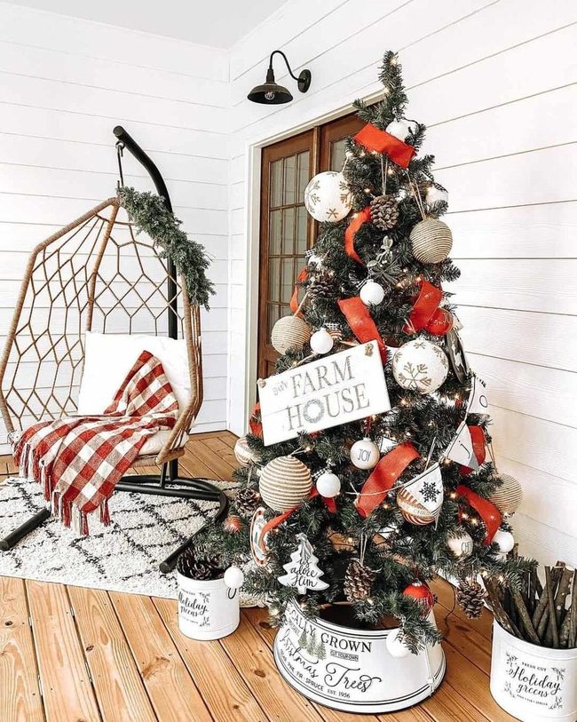 Red And White Farmhouse Trees