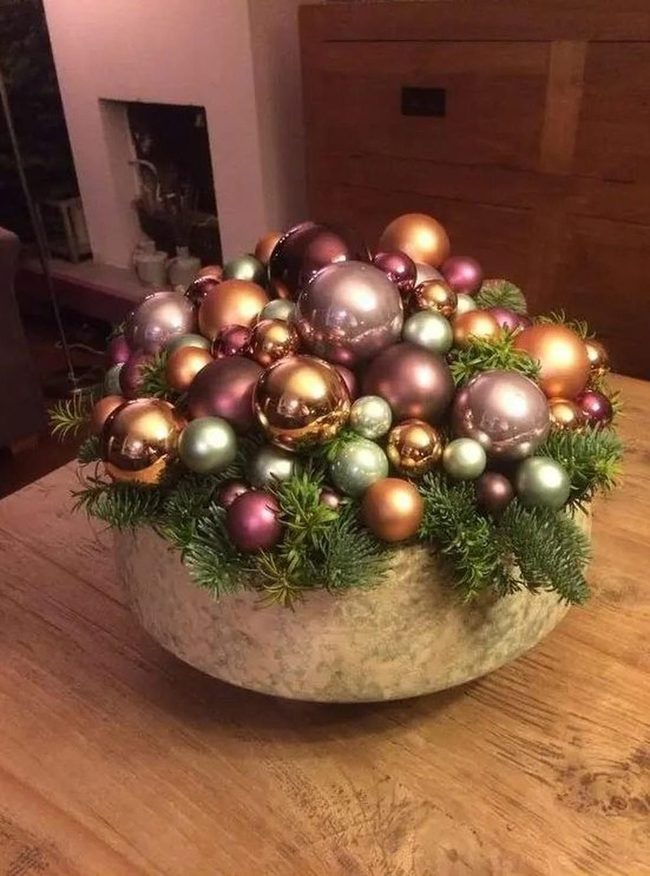 Gold Ornaments With Pine Branches