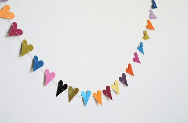 Rainbow Paper Hearts On String