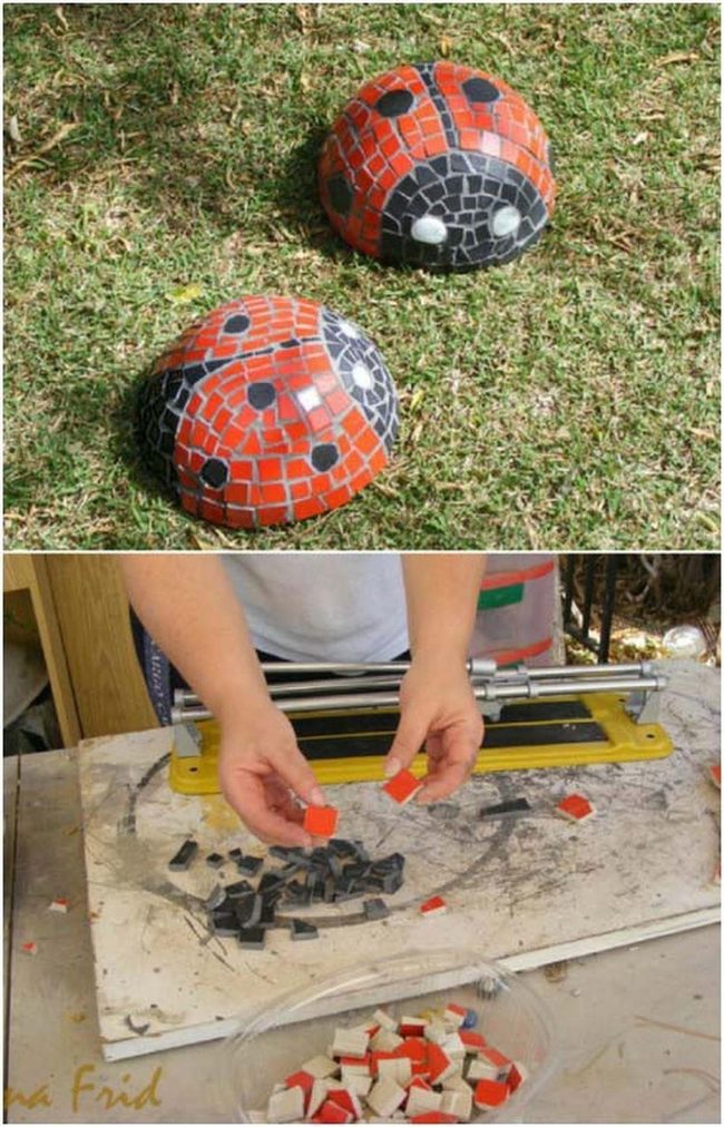 Red And Black Concrete Ladybugs