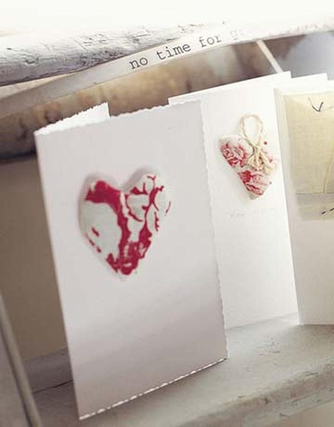 Red Fabric Hearts, Wooden Shelf