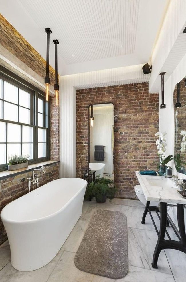 Brick And Marble Bathroom