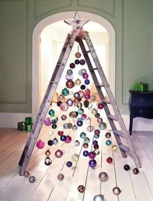 Hanging Glass Ornaments On Wood Ladders