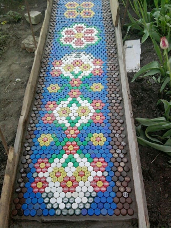 Colorful Bottle Cap Mosaic Path