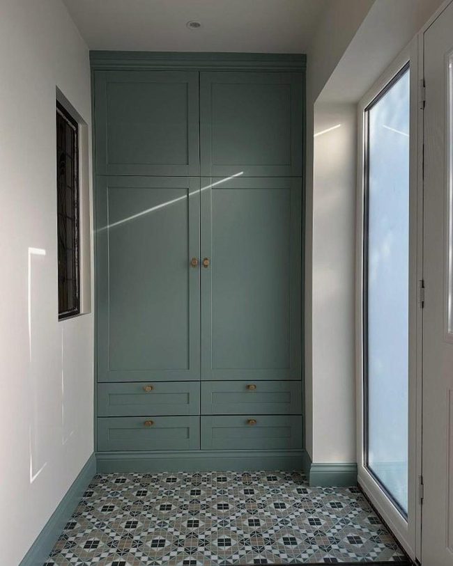 Sage Green Built-In With Brass Hardware
