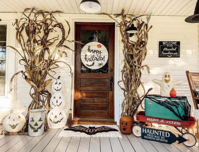 White Carved Pumpkins, Farmhouse Fall