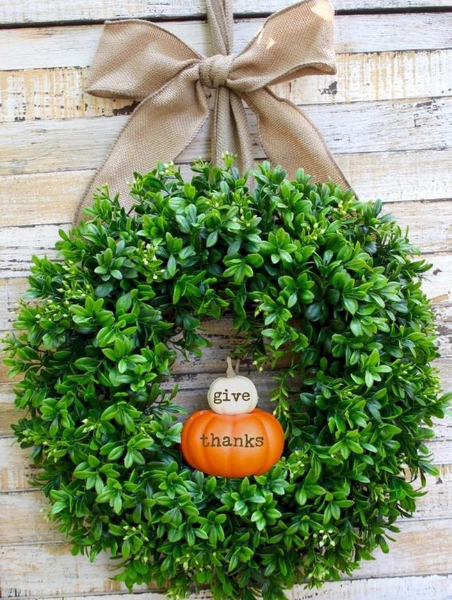 Boxwood And Stacked Pumpkins