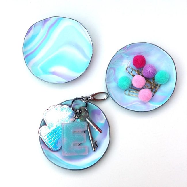 Marbled Trays With Blue Purple Swirls