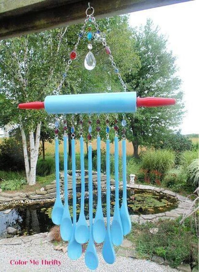 Vintage Spoon Wind Chime Blue
