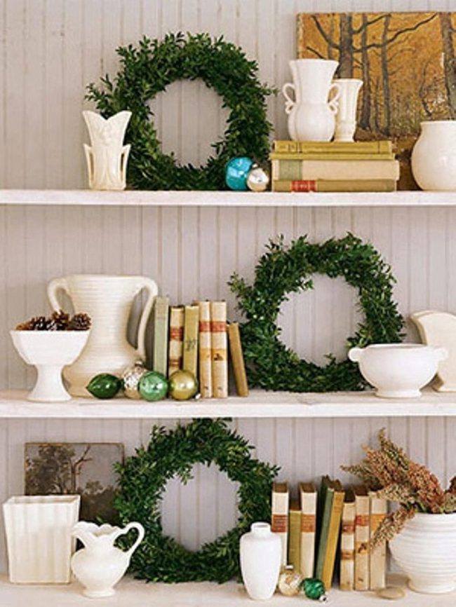 Shimmering Ornaments Among Stacked Books