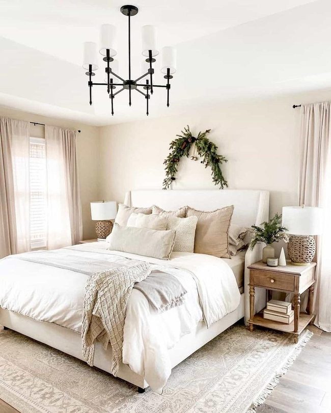 Black Chandelier, White Christmas Bedroom