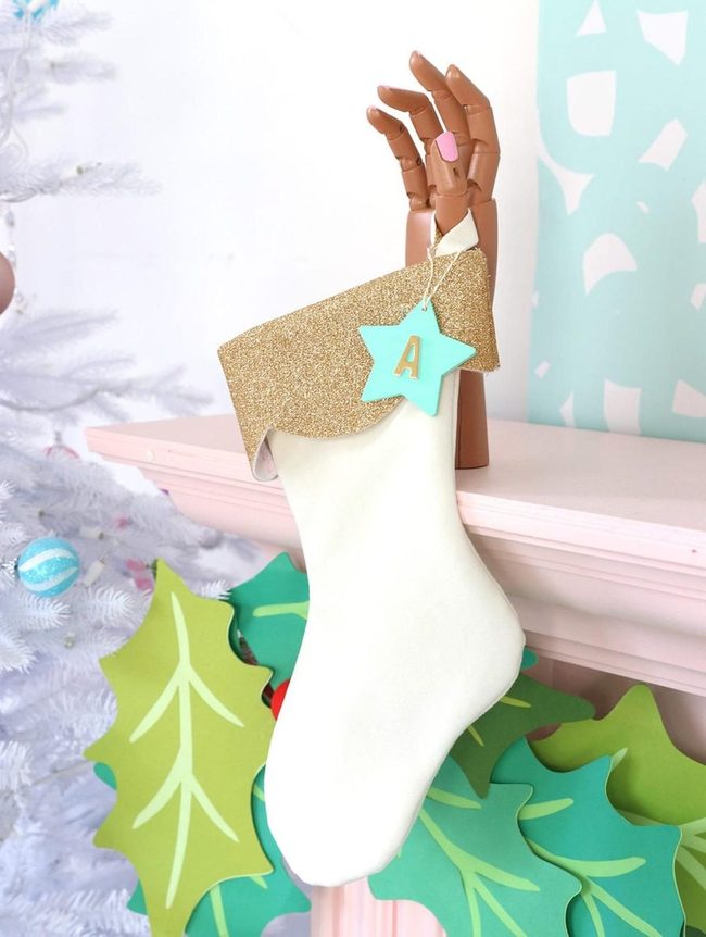 Gold Glitter Stockings With Pastel Stars