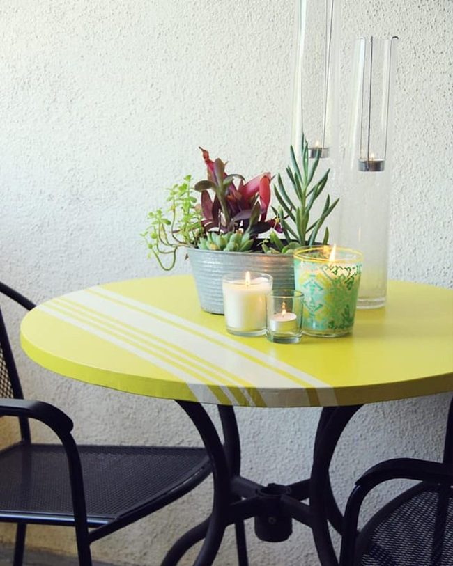 Yellow Striped Table, Green Plant Life