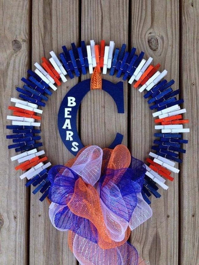 Blue Orange Clothespin Team Wreath