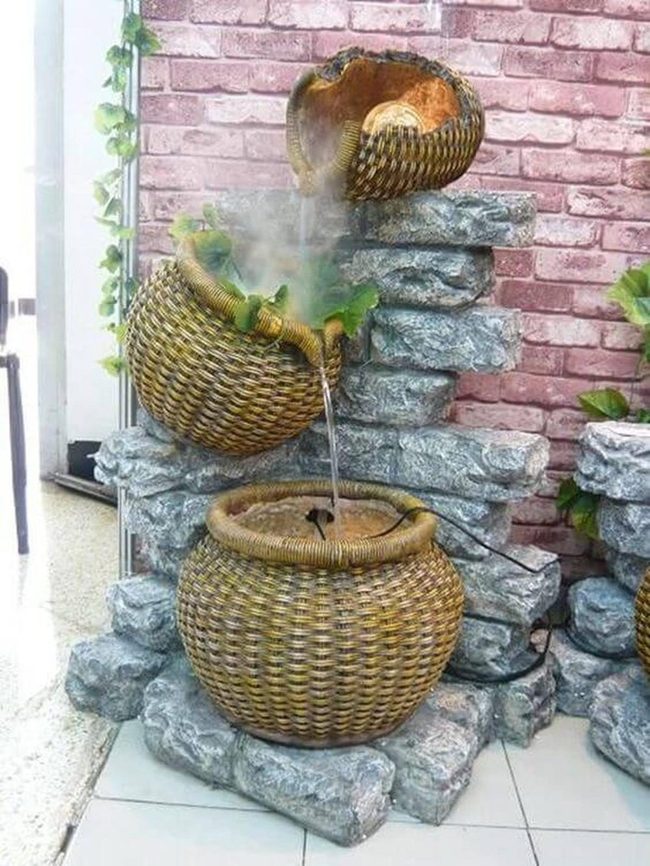 Stacked Wicker Water Feature
