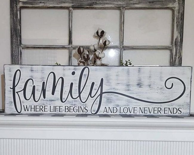 Family Love Grey Wooden Sign
