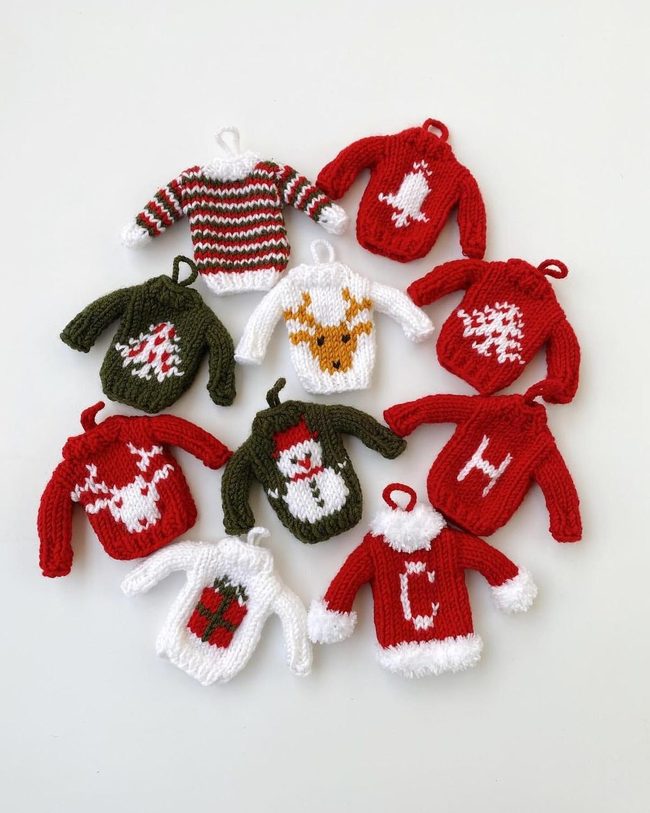Red White Mini Sweater Ornaments