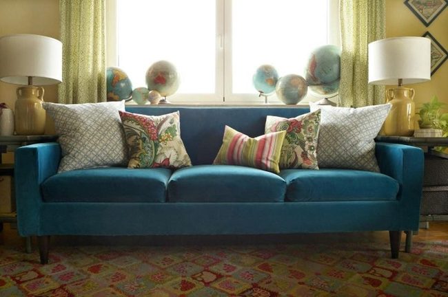 Deep Blue Sofa, Golden Accents