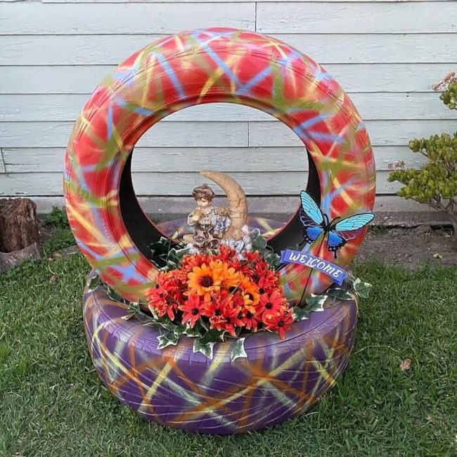 Colorful Stacked Tire Planters