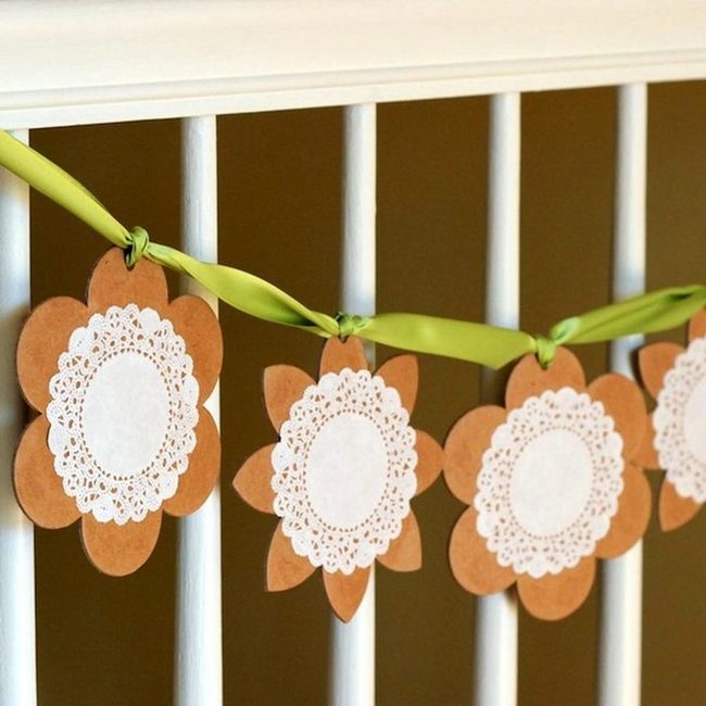 Brown Flower Garland, Green Ribbon