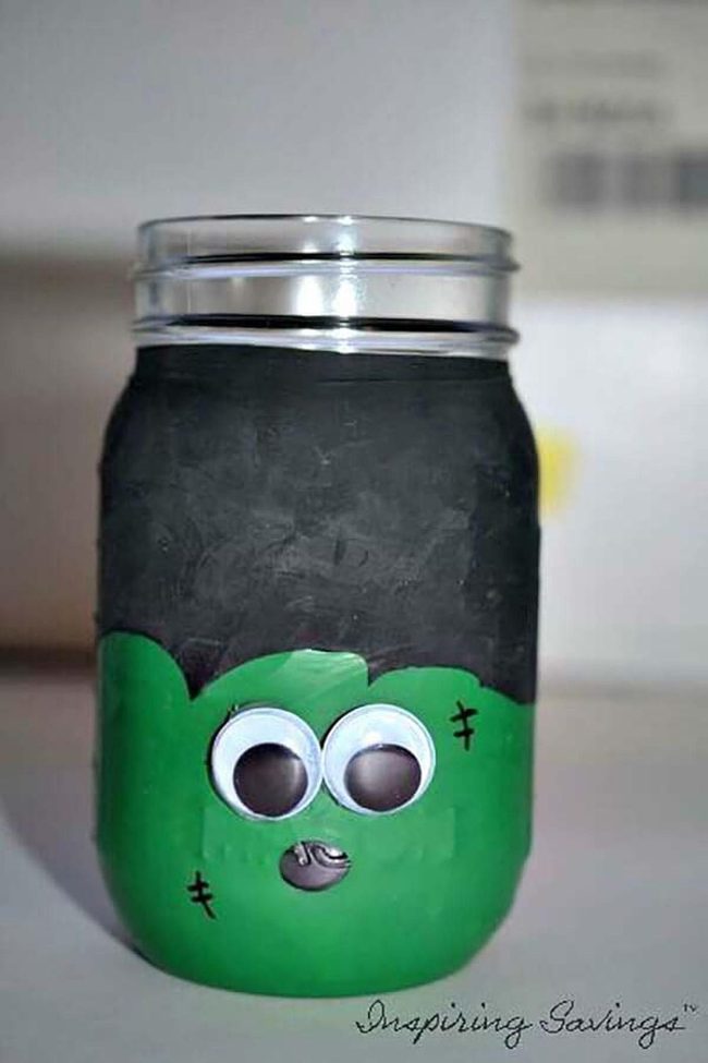 Googly-Eyed Frankenstein Drink Jars