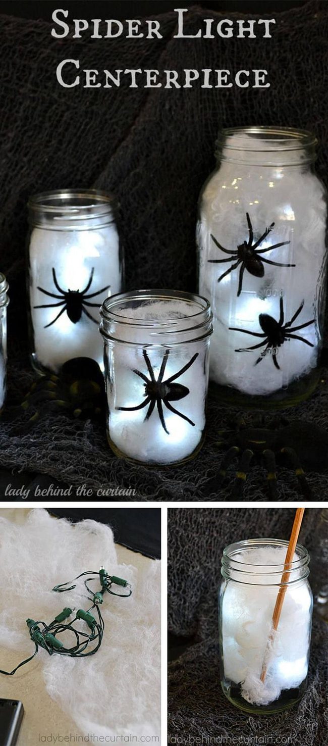 Black Spiders Glowing Mason Jars