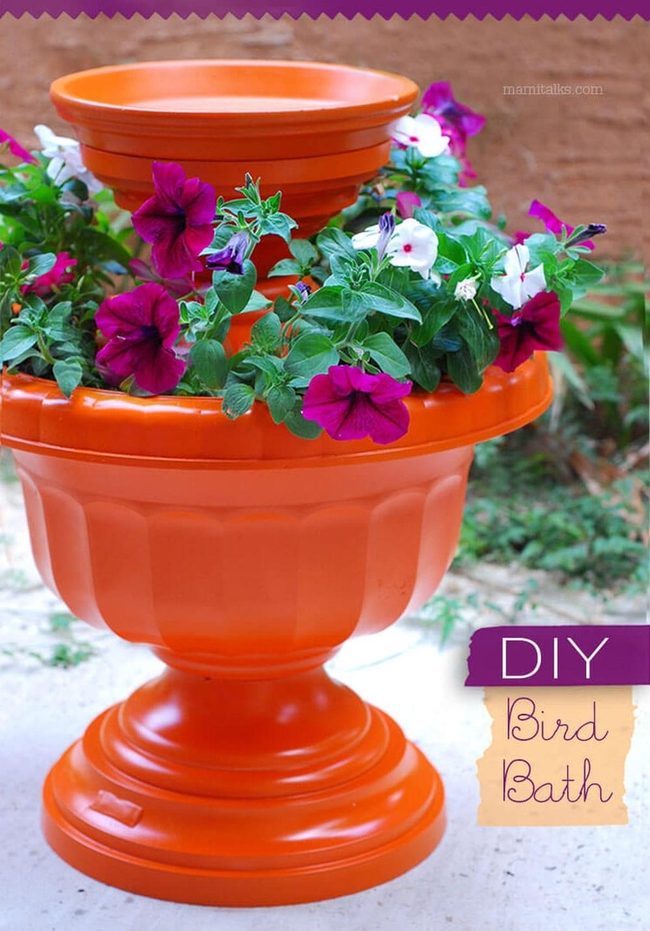 Stacked Pots Bird Bath