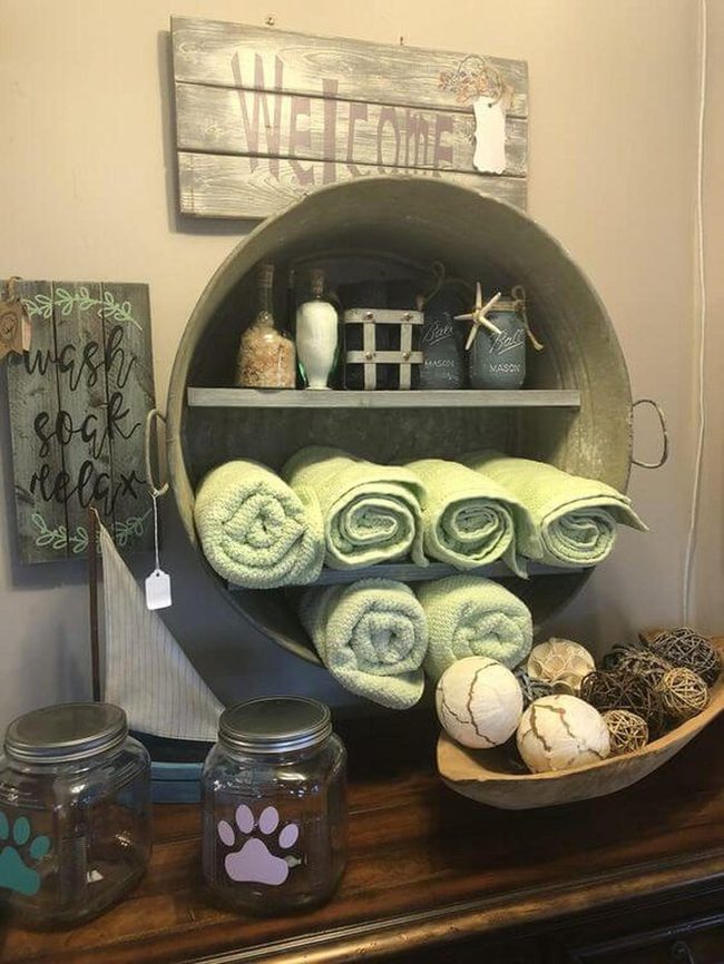 Weathered Metal Bucket Green Storage