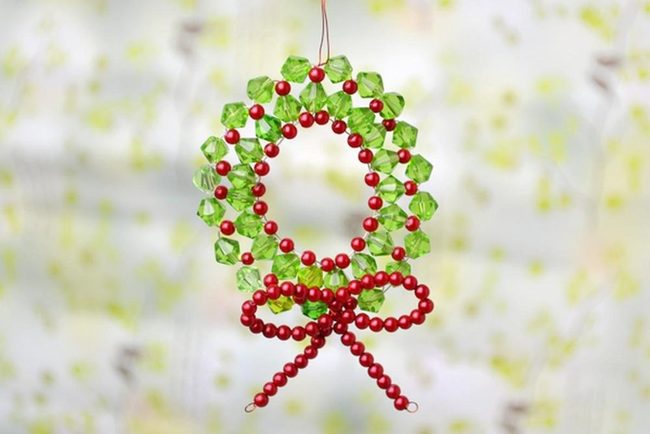 Red Beaded Wreath With Bow